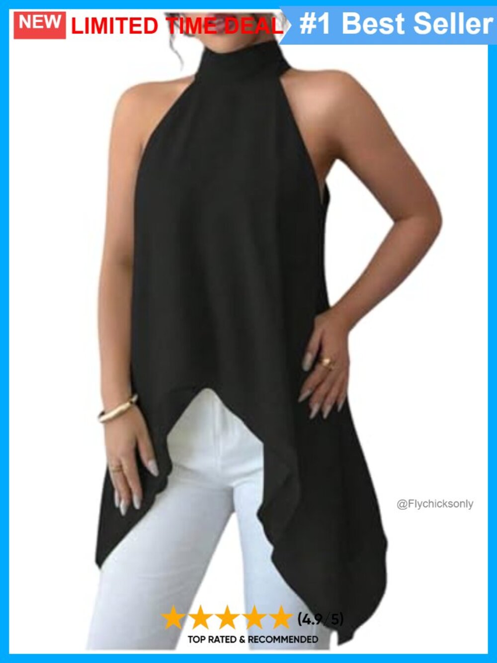 Chiffon Halter Tank Top Asymmetrical Hem Tie Back Flowy Blouse